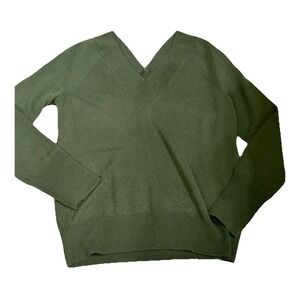 Equipment Femme XS Oversize Green 100% Cashmere Double V Neck Back Sweater Soft